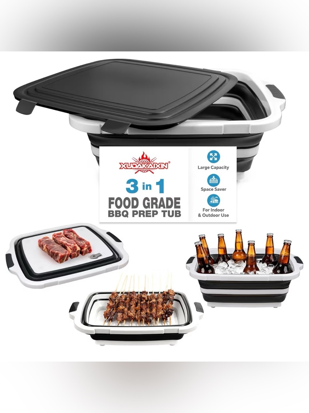 Collapsible BBQ Prep Tub for Meal Prep, Marinating,Food Storage, picnics, campin